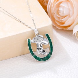 YYmqmq Cowboy Boot Necklace for Women 925 Sterling Silver Malachite Horseshoe Pendant Country Necklace Western Jewelry Cowgirl Gifts for Girlfriend Mom