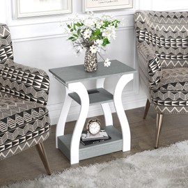 FROMJBEST End Table with Charging Station, Side Table with USB Ports and Outlets, 3 Tier Nightstand Sofa Table for Small Spaces, Beside Table with Storage Shelf for Living Room, Bedroom