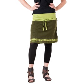 Vishes - Alternative Clothing - Short Layered Look Skirt Made of Cotton - with Pockets for Tying, Green