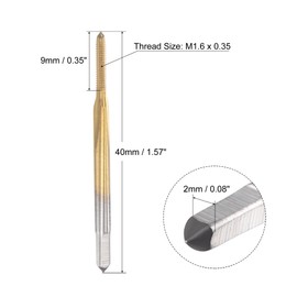 sourcing map Thread Tap Metric M1.6 x 0.35, Titanium Coated Cobalt HSS (High Speed Steel) 3 Straight Flutes Machine Mini Micro Screw Threading Tapping Repair Tool for Watches and Clocks, 2pcs