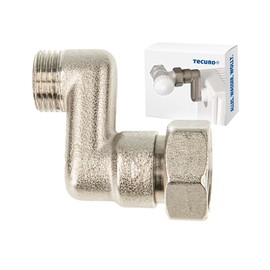 tecuro - Radiator S-Connection, 30 mm Height Adjustment, with Euro Cone x External Thread, 3/4 Inch x 1/2 Inch, Nickel-Plated Brass - AGS-30