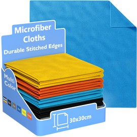 REXO Microfibre Cleaning Cloth - Pack of 10, Premium Reusable, Multi-Surface, Lint Free Cleaning Cloths - Stitched Edges, Ultra Absorbent, Soft, Durable for Kitchen, Car & More (Multicolour, 30x30 cm)