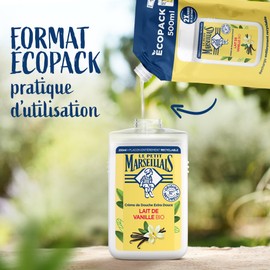 Le Pe Marseillais Shower Cream Refill Extra Soft Organic Vanilla Milk (500 ml Eco Pack) - 92% Ingredients of Natural Origin - pH Neutral and No Dyes