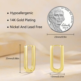 ALEXCRAFT Square Gold Hoop Earrings for Women, 14K Goldplated Small Square Rectangle Hoop Earring Hypoallergenic 925 Sterling Silver Small Trendy Gold Rectangle Huggie Hoop-Earings for Women Lady