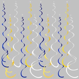 36 Pcs Royal Blue Yellow White Hanging Swirl Decoration Felt Swirl Streamer Spiral Ceiling Decorations Garland for Graduation Birthday Baby Shower Wedding Retirement Nautical Ahoy Achor Party Supplies