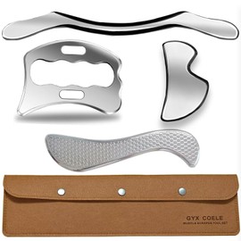 GYX COELE 4 in 1 Stainless Steel Muscle Scraper Tool Set, IASTM Physical Therapy Massage Tools, Gua Sha Massage Scraping Tool with Storage Case