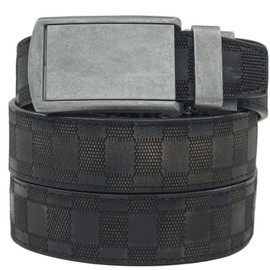 SlideBelts Men's Animal-Friendly Leather Belt without Holes - Zinc Buckle/Distressed Checkered Leather (Trim-to-fit: Up to 48" Waist)