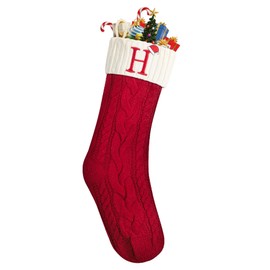 Mr. Pen- Christmas Stockings with Initials, 18", Letter H, Red and Cream, Cable Knit Stockings for Christmas, Cable Knit Christmas Stocking for Christmas, Large Knit Stockings Christmas