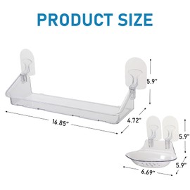 MJXKBB 2-Pack Set Of Large Acrylic Shower Caddy Wall Mounted Clear Bathroom Shelf With Adhesive Soap Dish Suitable For Bathroom And Kitchen Storage Strong Load-Bearing(Shower Caddy L)