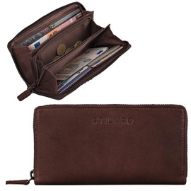 STILORD 'Mila' Vintage Wallet for Women/Horizontal Billfold / 12 Credit Card Pockets/Classic Design Genuine Leather, Colour:Cognac Dark Brown