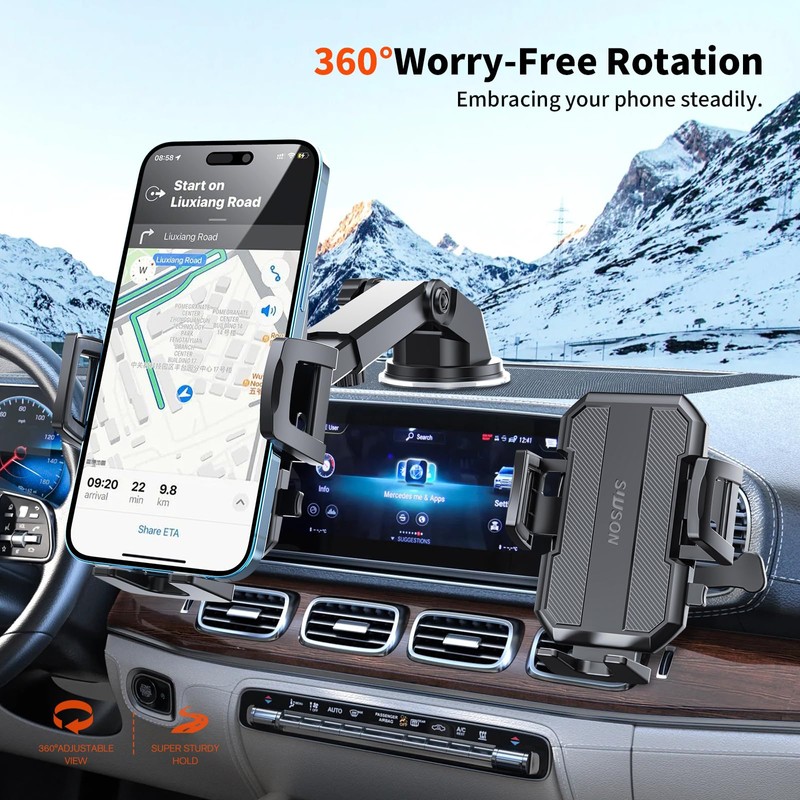 SUUSON Upgraded 3-in-1 Car Phone Holder Mount [Powerful Suction] Phone