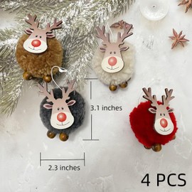 Felt Reindeer Christmas Ornaments Hanging Decorations for Christmas Tree, 4pcs Soft Felt Wooden Reindeer Ornaments, Cute Reindeer Figurine Xmas Tree Ornaments with Cord for Party Holiday(Large)