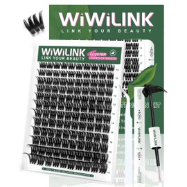Fluff Lash Clusters Kit 10-18mm Waterproof Thick Cluster Eyelash Extensions D Curl Volume Individual Lashes Clusters Lash Bond & Seal DIY at Home Beginner Friendly by WiWiLINK (DIY Lash Kit-F03)