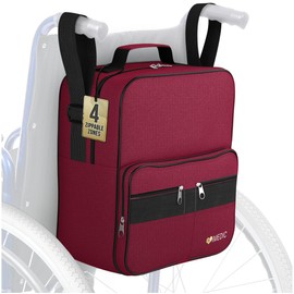 iMedic Deluxe Wheelchair Bag – Storage Backpack for Adults – Hangs Securely on Wheelchair Back – Organiser for Mobility & Electric Wheelchairs – Wine