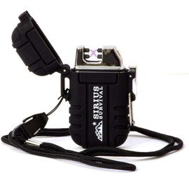 Sirius Survival ZeuX Electric Plasma Lighter, USB Rechargeable Windproof Waterproof Dual Arc Lighter with Lanyard for Survival/Outdoor/Camping Adventures (Black)