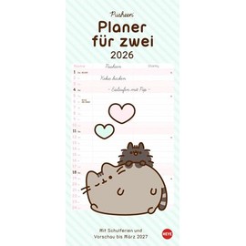 Pusheen Planer für zwei 2026: Wandplaner für 2. Partnerkalender mit 2 Spalten. Terminkalender mit der niedlichen Cartoon-Katze. Wandkalender für 2 Personen.