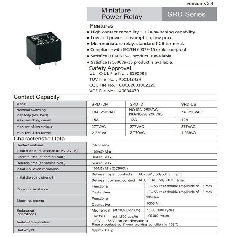 SRD-S-112DM 12VDC 15A 4Pins Water Heater Air Conditioner Relay