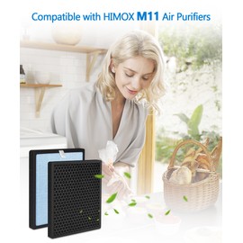 Facecool M11 Replacement Filter Compatible with HIMOX M11 Air Purifier, 2-in-1 H13 True HEPA 3-Stage Filtration Activated Carbon, 2 Pack