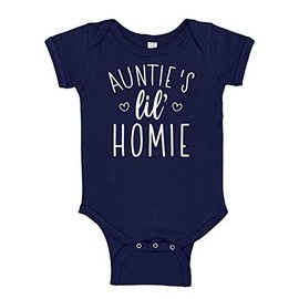 Auntie's Lil Homie Funny Baby Bodysuit Infant One Piece 6 mo Navy Blue