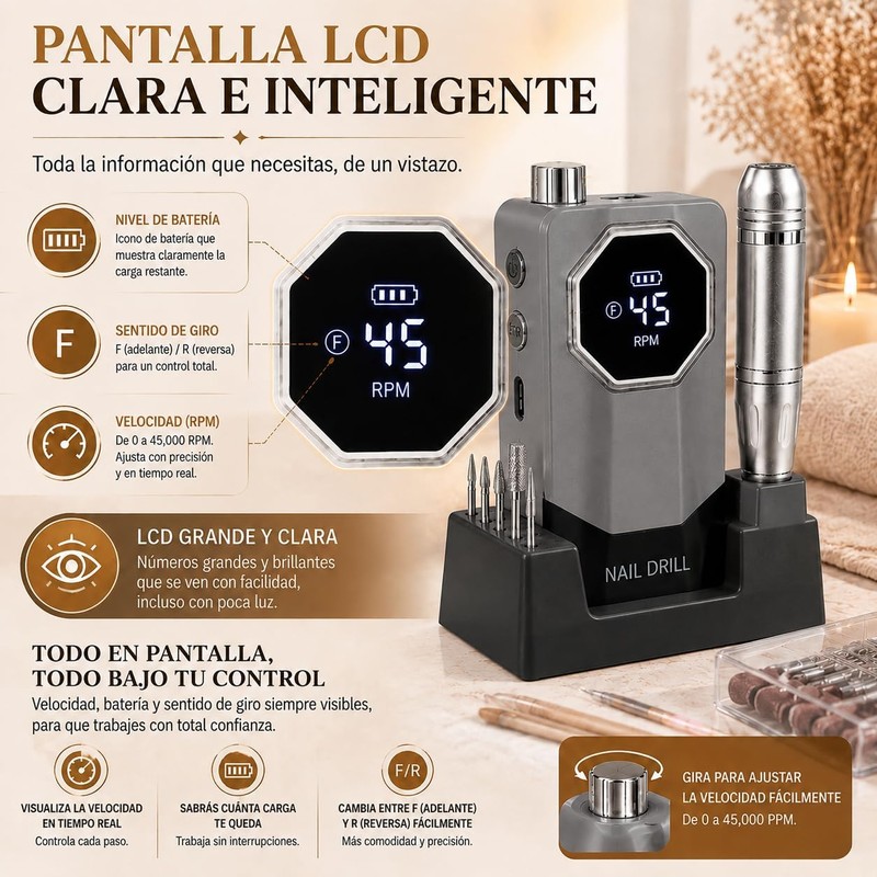 Esmerl para Uñas Eléctrica,Drill para Uñas Profesional 45000 rpm de