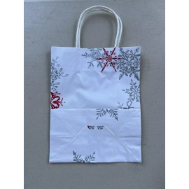 Gift Supply Paper Gift Bag - Medium Red/Silver Snowflakes on White 10.5x8.5in Holiday 5  Pk