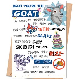 uugtcard 16th Birthday Card Gifts for Boys Girls Son Daughter, 16 Year Old Birthday Decorations for Nephew Niece Teenagers with Gen Z Slang Meme-Inspired Design