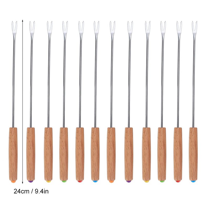 12-Piece Stainless Steel Barbecue Fork Skewer Set with Wooden Handle,