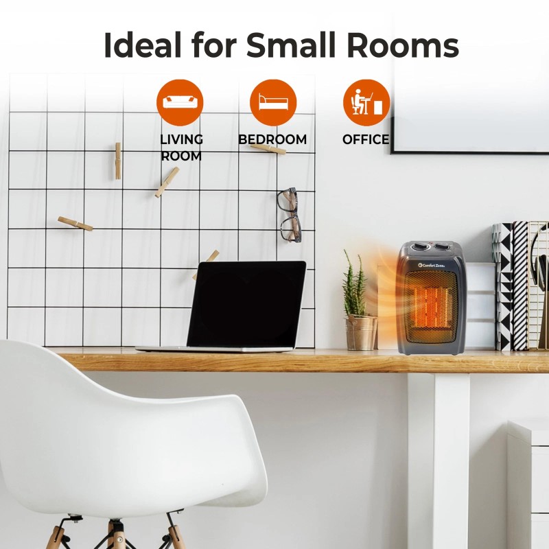 Comfort Zone 1500W Personal Ceramic Space Heater with Adjustable Thermostat