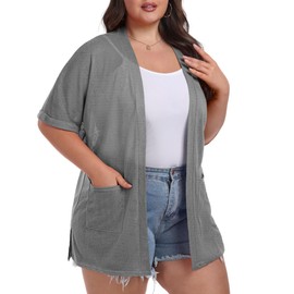 OLRIK Plus Size Summer Cardigan for Women Maternity Swim Cover up Nursing Cover Up for Breastfeeding Smoky Gray-2X