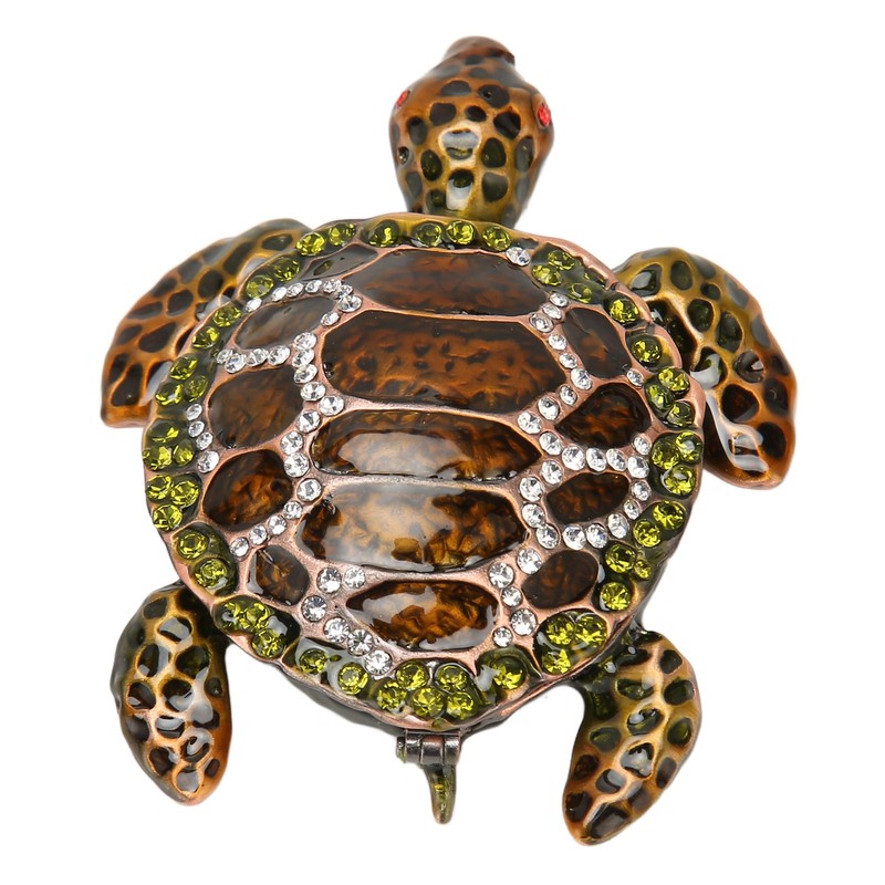 Turtle Trinket Boxes Handcrafted Hand Painted Rhinestones Hinged Trinket Boxes