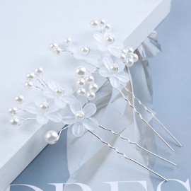 Dervivea Wedding Rhinestone Pearl Hair Pins Barrette Crystal Flower Hair Pins Clip Crystal Leaf Headpiece Vintage Pearl Hairpieces Decorative Hair Accessories for Women and Girls Pack of 2