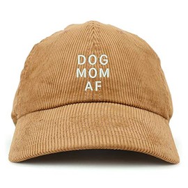 Trendy Apparel Shop Dog Mom AF Cotton Corduroy Unstructured Baseball Cap - Tan