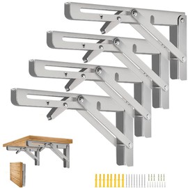 4pcs 20” Folding Shelf Brackets, Folding Shelf Brackets Heavy Duty Cold Rolled Steel Max. Load 550lb Collapsible DIY Wall Mounted Shelf Bracket Space Saving for Table, Work Bench - Silver