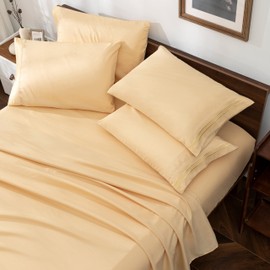 Horbaunal Light Yellow Full Size Sheet Set - 6 Piece Luxury 1800 Thread Count Bedding Sheets & Pillowcases - 16 Inch Deep Pocket Microfiber Bedding Set - Soft & Wrinkle Bed Sheets