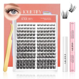 JOLIETIFY Lash Extension Kit, Medium Dense Faux Mink 8–14mm with More Short Clusters, Natural Styled Clusters, Sculpted Yet Flowy Design, Waterproof Bond & Seal, Tweezers & Remover, For Beginners