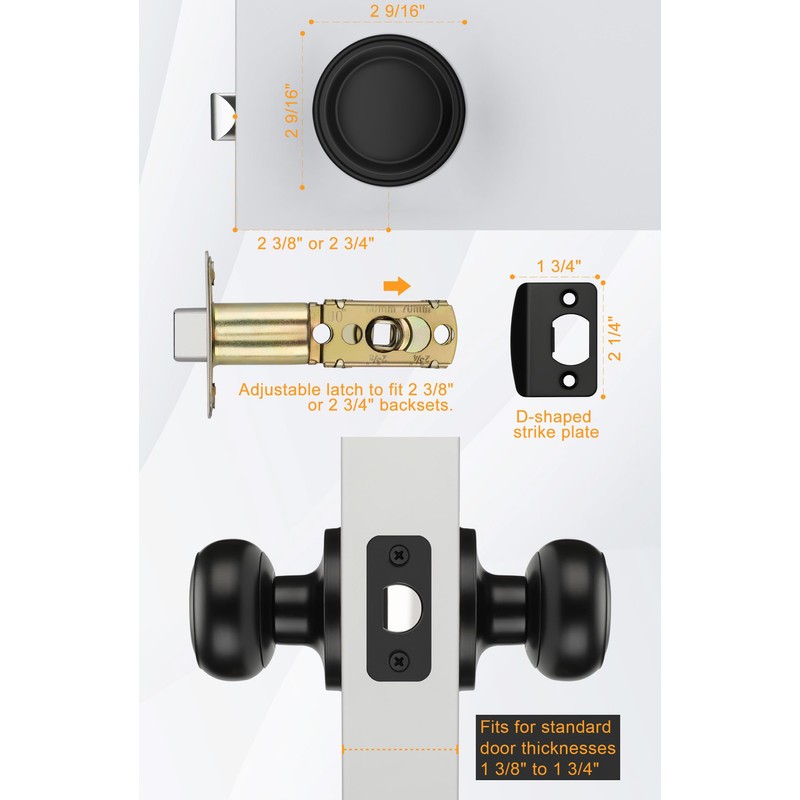 goldenwarm Black Passage Door Knobs, Matte Black Closet Door Knobs