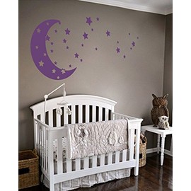 Moon and Stars Night Sky Vinyl Wall Art Decal Sticker Design for Nursery Room DIY Mural Decoration (Violet, 22x49 inches)