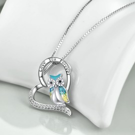 YFN - Collar de búho de plata de ley con texto "I Love You Forever" para mujeres y niñas, Cristal, Circonia cúbica