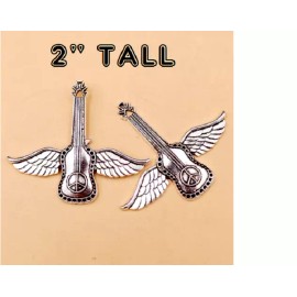 Fashion Jewelry LARGE GUITAR PEACE SIGN HIPPIE ROCK MUSIC PUNK LOVE Pendant Silver 28" Necklace