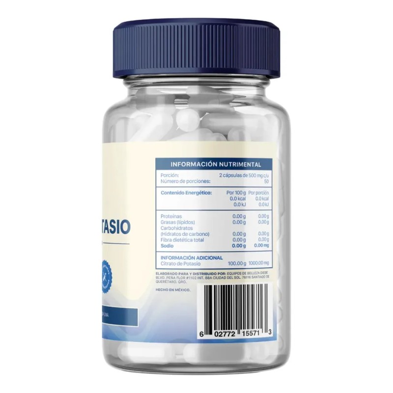 Citrato De Potasio 100 Cápsulas 500mg Calidad Premium, Natural Vegano
