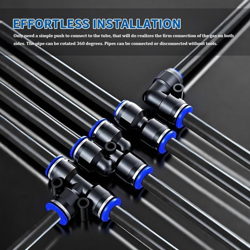 10Pcs Push to Connect Pneumatic Quick Fittings (Elbows,1/4in-6mm)