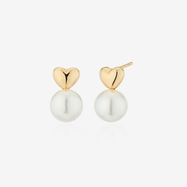 Gold & Deer 14K Gold Field Pearl Drop Heart Chubby Earrings Rose Gold / 골드앤디어 14K 골드필드 진주 드롭 하트통통 귀걸이 로즈골드
