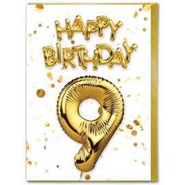 Brainbox Candy - 9th Birthday Card - Age 9 - Beautiful White Gold Foil Effect Age Card - Birthday Cards For Boys Girls Children - Kids Age Cards