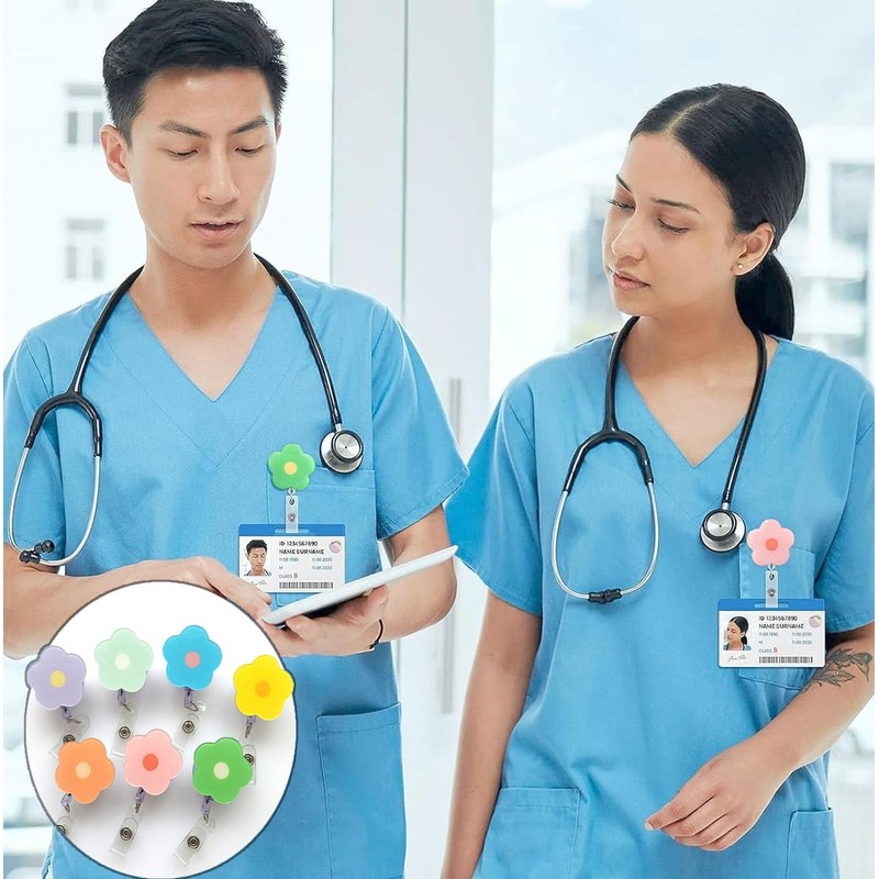 Yeanifeana Retractable Badge Reel Holders, Flower Design, 7 Pieces- Ideal