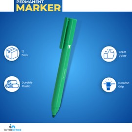1InTheOffice Green Permanent Marker, Pen Permanent Markers, Fine Tip Markers, Green Color, 12 Pack