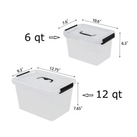 Yubine Clear Plastic Bin, Latching Box with Lid, Handls (12 Quart&6 Quart)