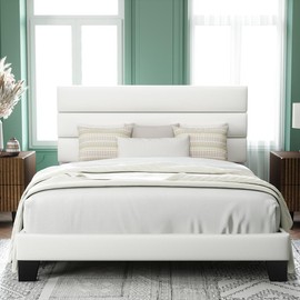 Allewie 【April Limited Deal】【Not including mattresses】Allewie Full/Queen/King Platform Bed Frame with Velvet Upholstered Headboard and Wooden Slats Support, Fully Upholstered Mattress Foundation/No Box Spring Needed/Easy Assembly - Color: Blue, mattress 
