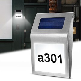 Hausnummer Beleuchtet Solar, Solarhausnummer, Hausnummernschild IP65 Wasserdicht, Edelstahl Hausnummer, Hausnummernleuchte, Hausnummer Solar mit Buchstaben a-h,Nummern 0-9
