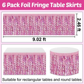 6 Pack 29x108 Inch Pink Wave Foil Fringe Table Skirts Metallic Banner for Tinsel Streamer Garland Backdrop for Parade Floats Mother's, Graduate, Mardi Gras, Birthday, Wedding Party Decorations