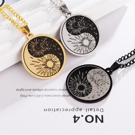 PINK TOWN Yin Yang Necklace - Stainless Steel Yin Yang Bagua Pendant - Vintage Gold Silver Black - Unisex Adult Necklace - 23.6 inches - No Gemstone